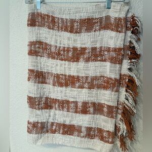 Cream and Orange Asymmetrical Ruffled Throw Blanket Size 50”X 70” 100% Cotton